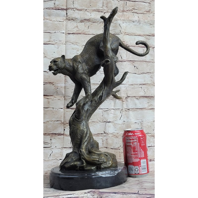 Puma Cougar Mountain Lion On Tree Branch Bronze Statue Sculpture Figurine Decor