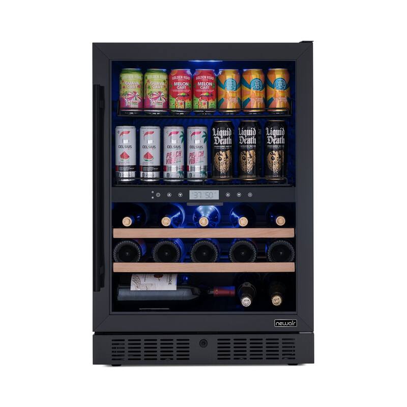 Newair Wine and Beverage Splitshelf Refrigerator, 24 Bottles and 100 Cans, Splitshelf Built-in Counter or Freestanding Fridge