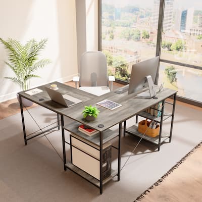 86.6 Inch L Shaped Desk Reversible Corner Office Computer Desk with Shelves