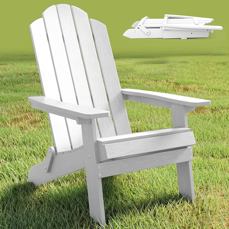 Folding Adirondack Chair Weather resistant Outdoor Garden Patio Chair by WINSOON - White