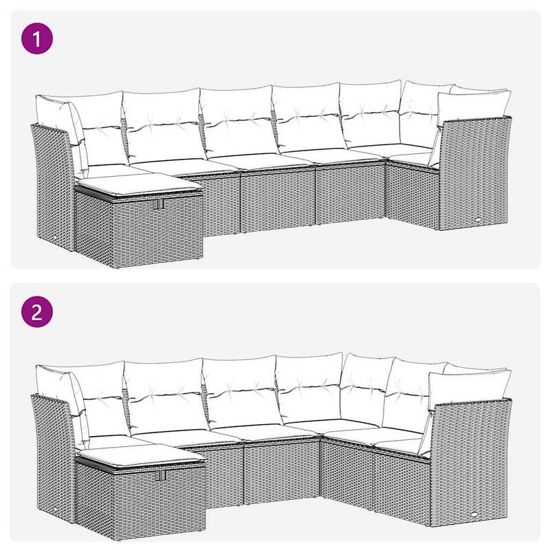 vidaXL 7 Piece Patio Sofa Set with Cushions Black Poly Rattan - 21.7 x 24.4 x 27.2