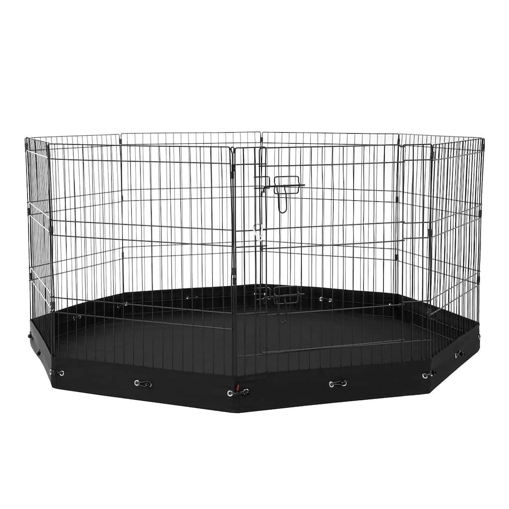 30 Inch Foldable Dog Playpen with Bottom Pad and Secure Stakes