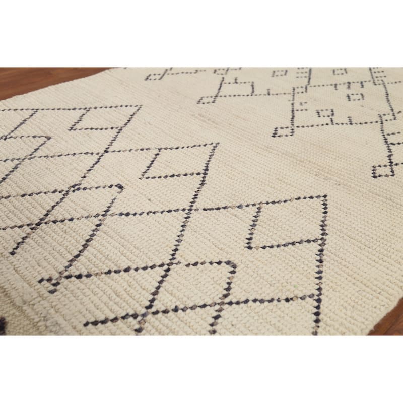 Trellis Geometric Moroccan Oriental Area Rug Hand-Knotted Wool Carpet - 3'10"x 6'8"