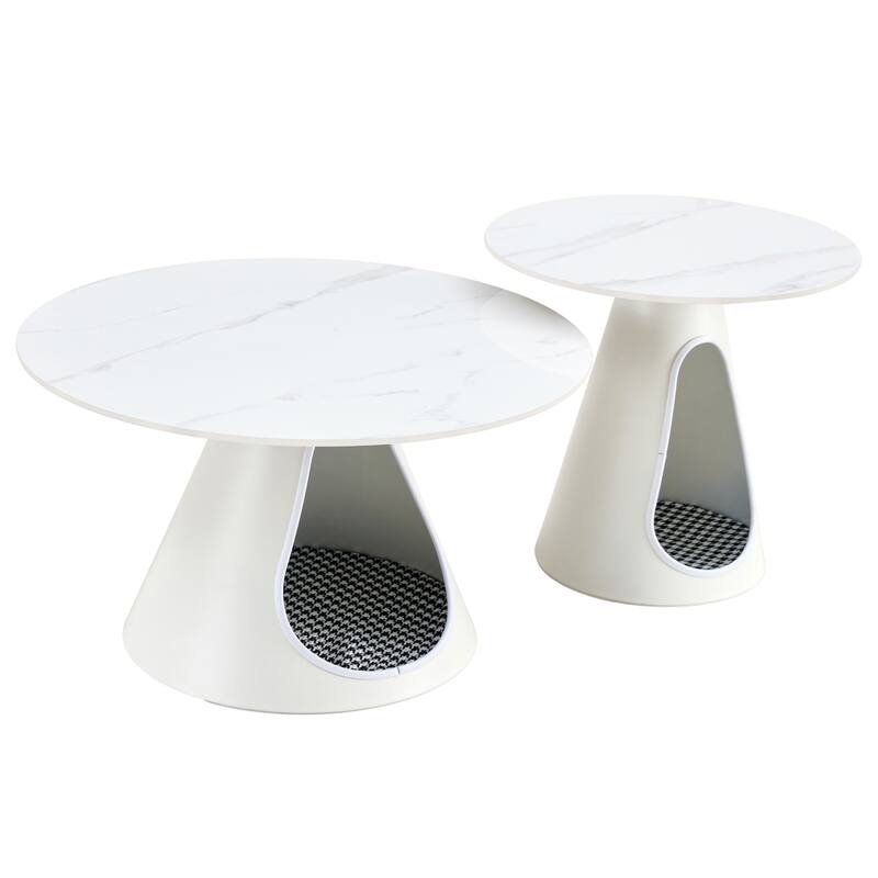 2-Piece Round Metal Side Table Set with Cat Beds