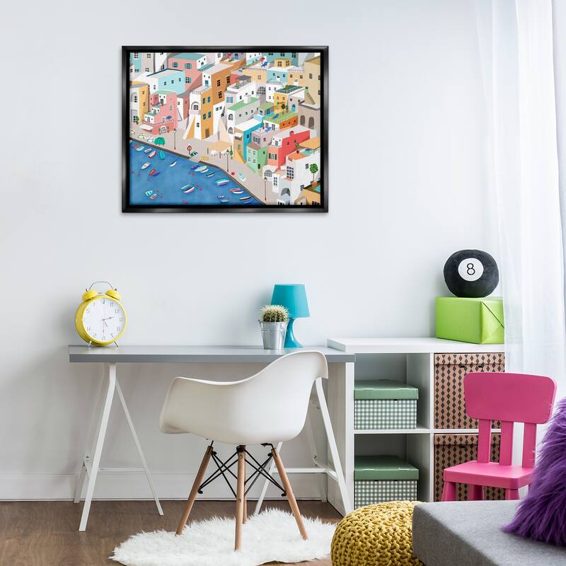 Stupell Coastal Town Harbor Framed Floater Canvas Wall Art Design By Carla Daly