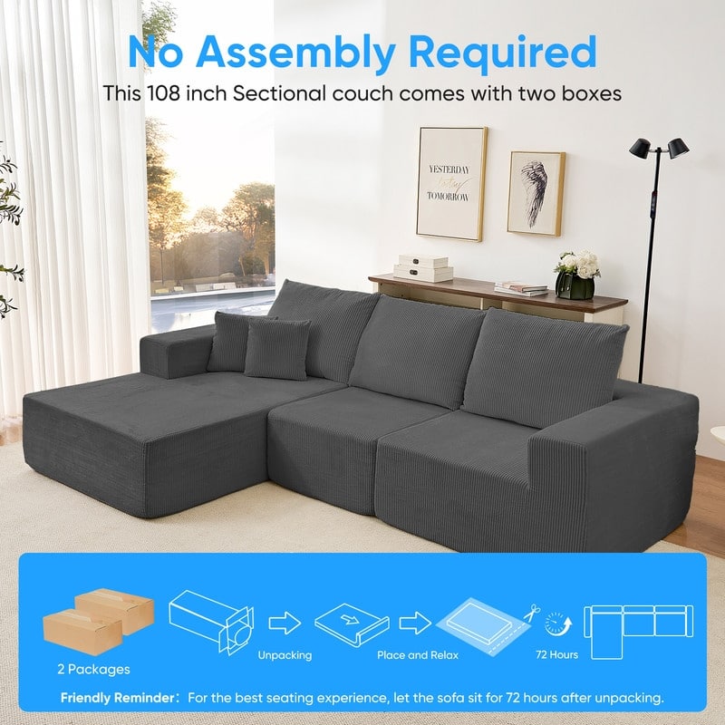 Mixoy W108"Corduroy Fabric Sectional Couch,3-Pieces Free-Combined Cloud Modular Modern L-Shaped Sofa with Chaise Lounge
