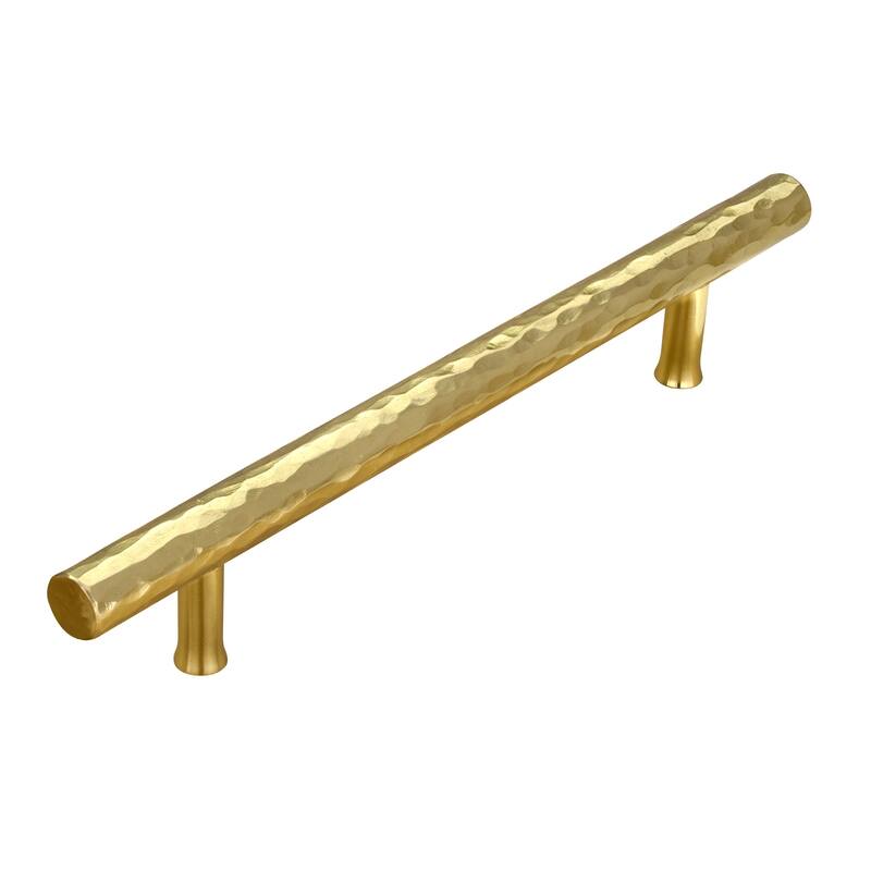 5 Inch Hole Center Copper Kitchen Cabinet Handles 100% Solid Brass Drawer Pulls (5-PACK) - Hammered Polished Gold