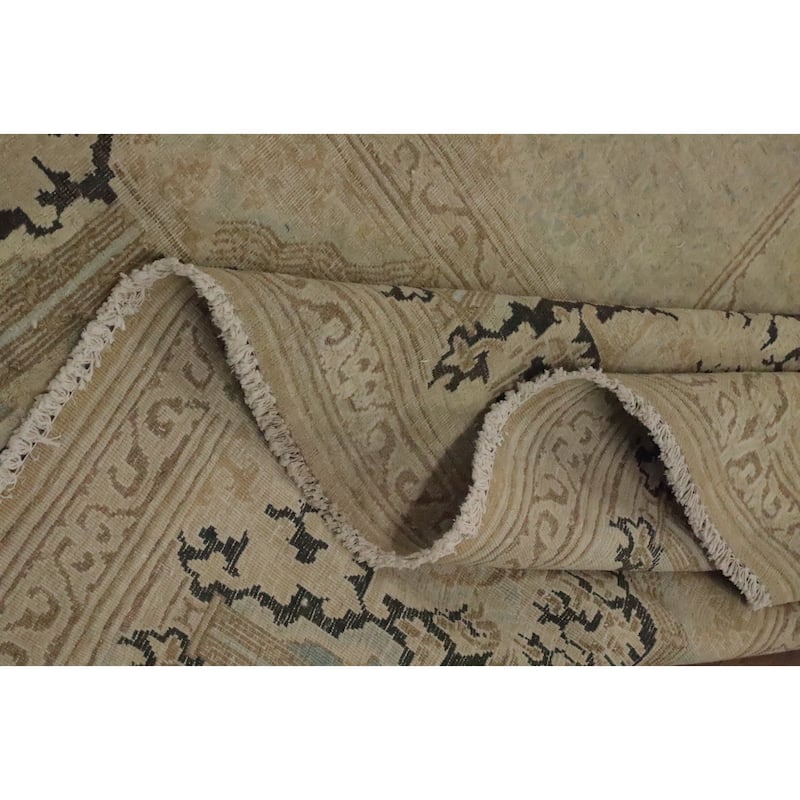 Hand Knotted Oriental 100% Wool Carpet Traditional Medallion Beige & Ivories Kerman Area Rug - 13' 8'' X 9' 9''