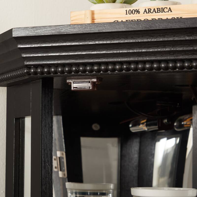 Lighted Corner Curio Cabinet - Glass Display Shelf with Tempered Glass Doors, Adjustable Shelving, and Included Bead Bulb