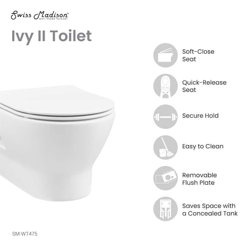 Swiss Madison SM-WT475 Ivy Wall Mounted Elongated Toilet Bowl Only -