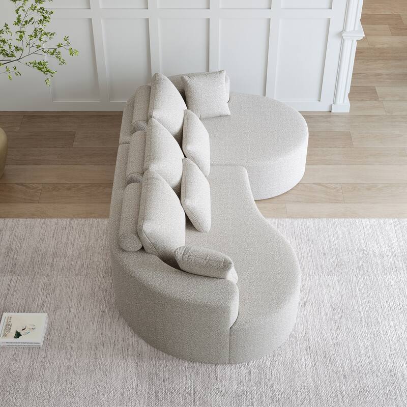 Oversized Chenille Upholstered Boneless Sofa, L-Shaped Curved Sectional Sofa, Deep Seat Cloud Couch with 7 Pillows