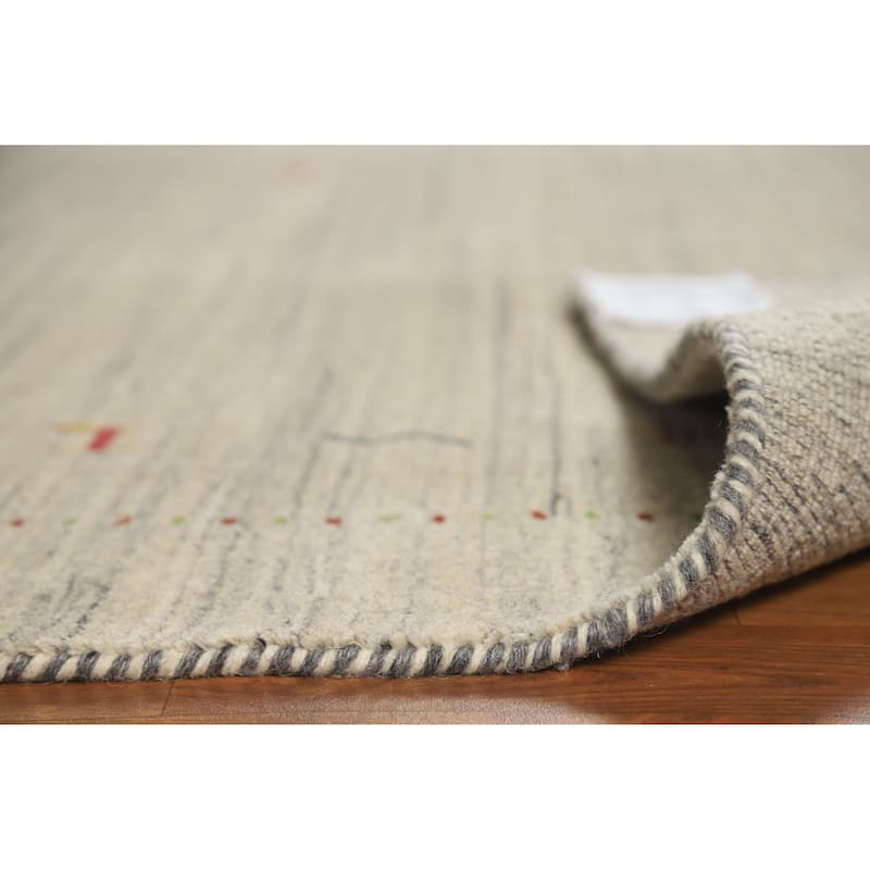 Hand Knotted Oriental 100% Wool Carpet Tribal Animal Pictorial Beige & Ivories Gabbeh Area Rug - 7' 9'' X 5' 0''