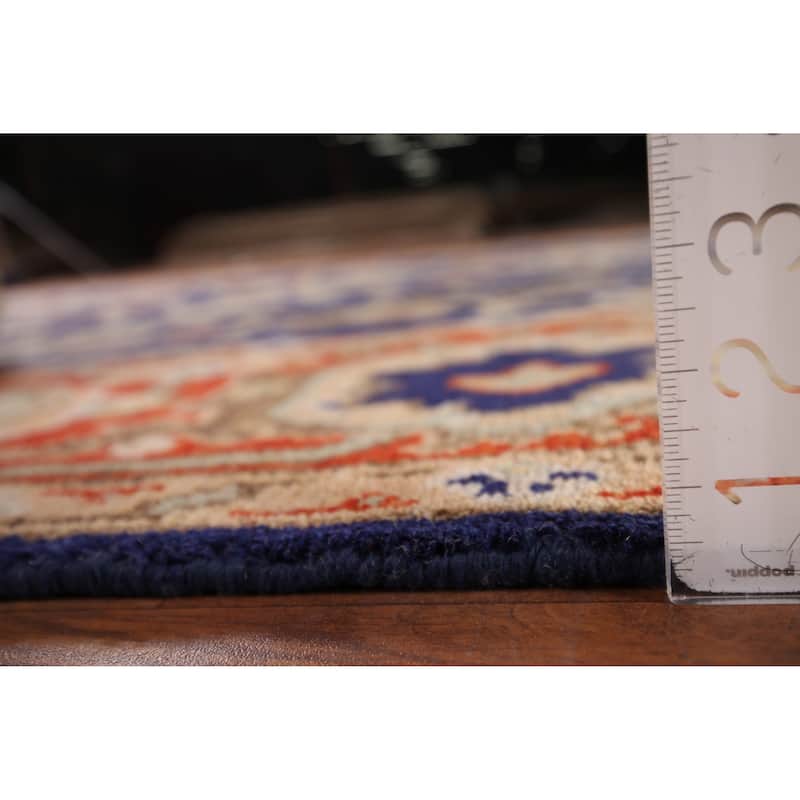 Heriz Serapi Indian Area Rug Hand-Knotted Blue Oriental Wool Carpet - 8'10" x 11'9"