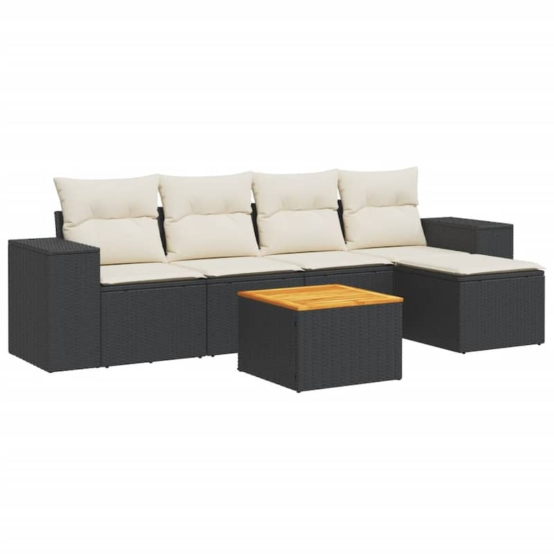 vidaXL Patio Sofa Set with Cushions Outdoor Furniture 6 Piece Poly Rattan