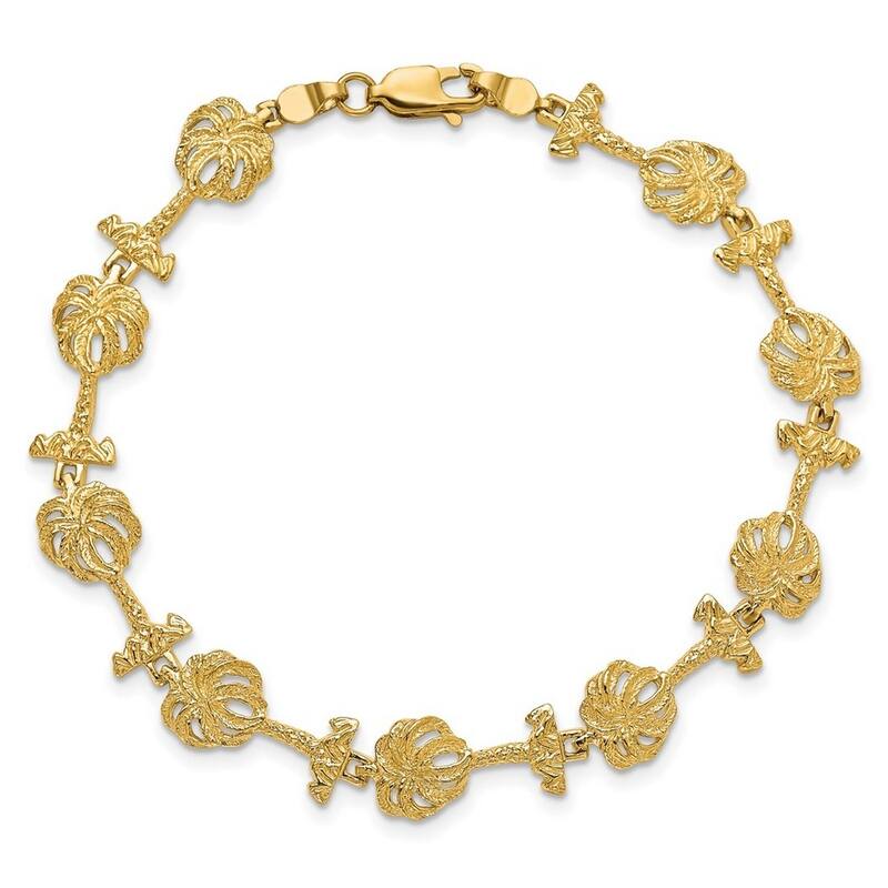 Curata 14k Gold Palm Tree Link Bracelet / 2 d 7.25 Inch