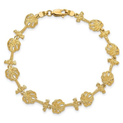 Curata 14k Gold Palm Tree Link Bracelet / 2 d 7.25 Inch