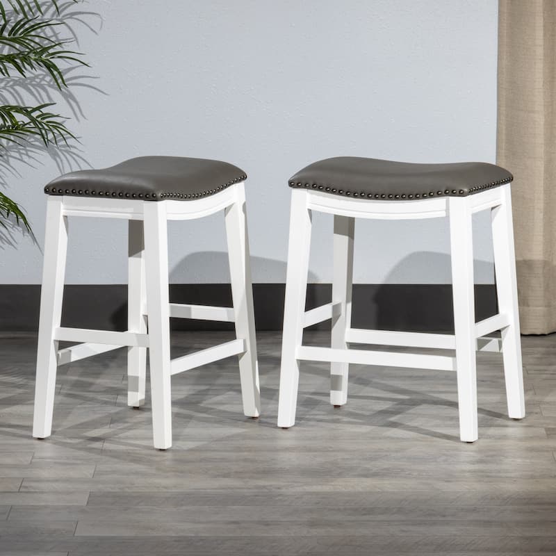 DTY Indoor Living Aurora Saddle Stool -25" Counter Stool, White/Dark Gray PU, Set of 2 - Counter Height - White/ Dark Gray
