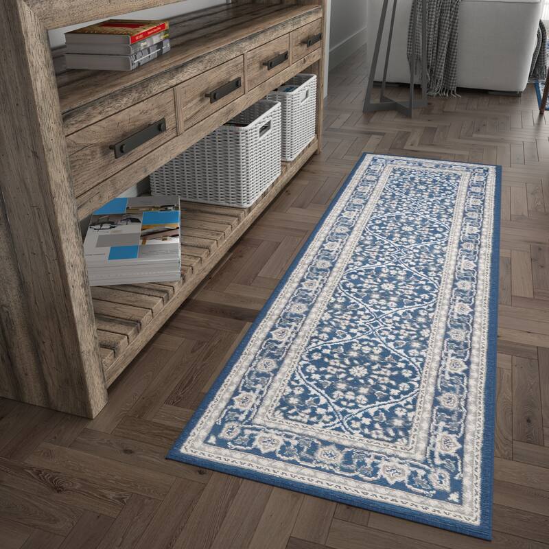 Carrington Traditional Oriental Indoor Area Rug - 2'3'' x 7'3'' Runner - Navy