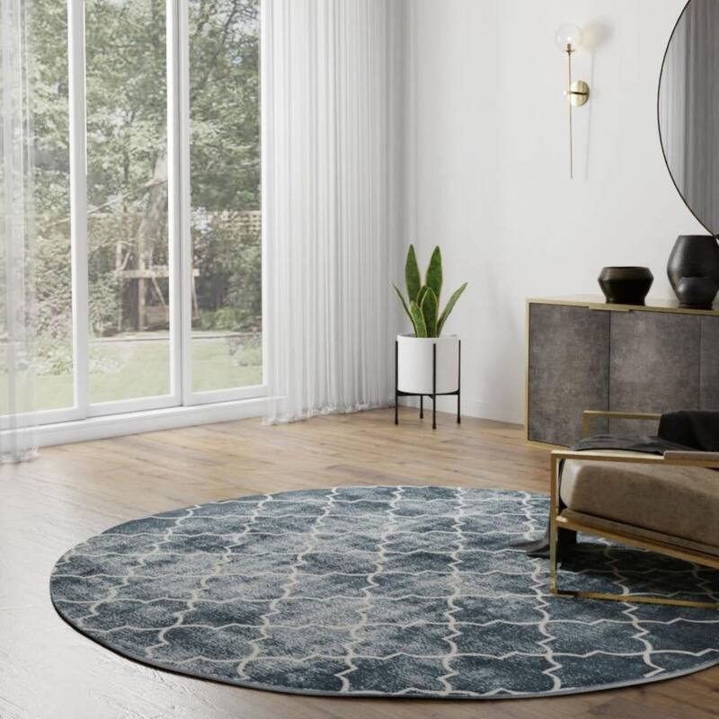 Contemporary Richye Collection Area Rug - Navy Blue - 7'10" Round
