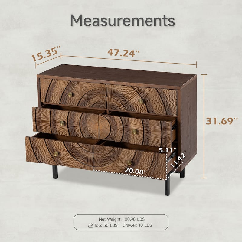 COZAYH Farmhouse 4-Door Storage Cabinet, 6-Drawer Dresser, Sideboard Buffet with Circle Pattern and Radioactive Wood Lines