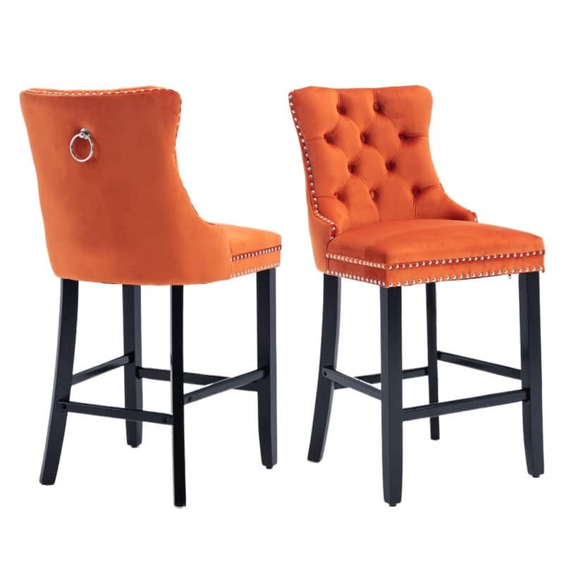 Wing Back Velvet Tufted Nailhead Barstools(Set of 2)