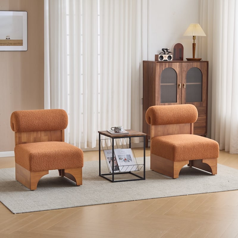 [Set of 2] Modern Boucle Lounge Chair with Solid Wood Frame and Rolled Backrest, Soft and Durable Boucle Upholstery