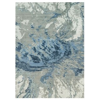 Shahbanu Rugs Lapis Blue Modern Abstract Hi-Low Pile Galaxy Design Hand ...