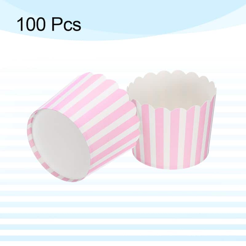 100Pcs Paper Baking Cups 6oz Cupcake Muffins Liner Wrappers Pinstripe