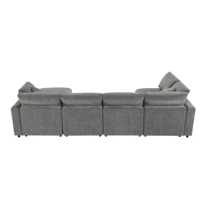 Modern Modular U-Shaped Sectional Sofa, Convertible Cloud Sleeper Sofa Bed, 6 Seat Chenille Sectional Couch Set with Ottoman