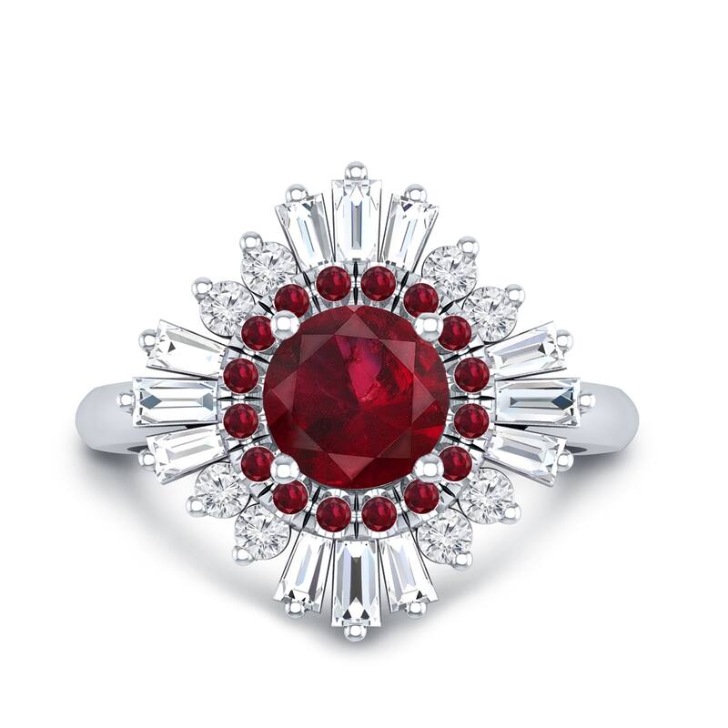Auriya 1 1/6ct Red Ruby and Diamond Ballerina Engagement Ring 5/8ctw 14k Gold - White - 7.5