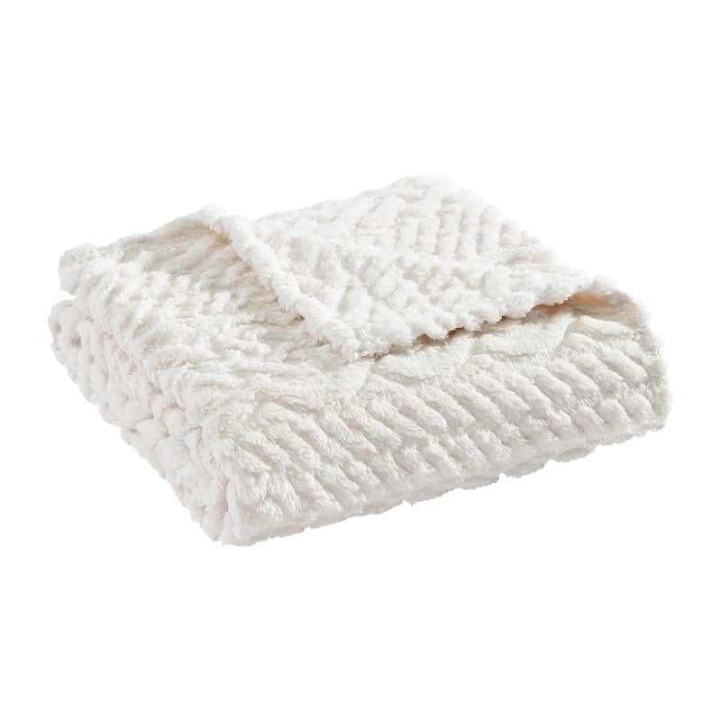 Nautica Declan Ultra Soft Plush Sherpa Throw Blanket - Ivory