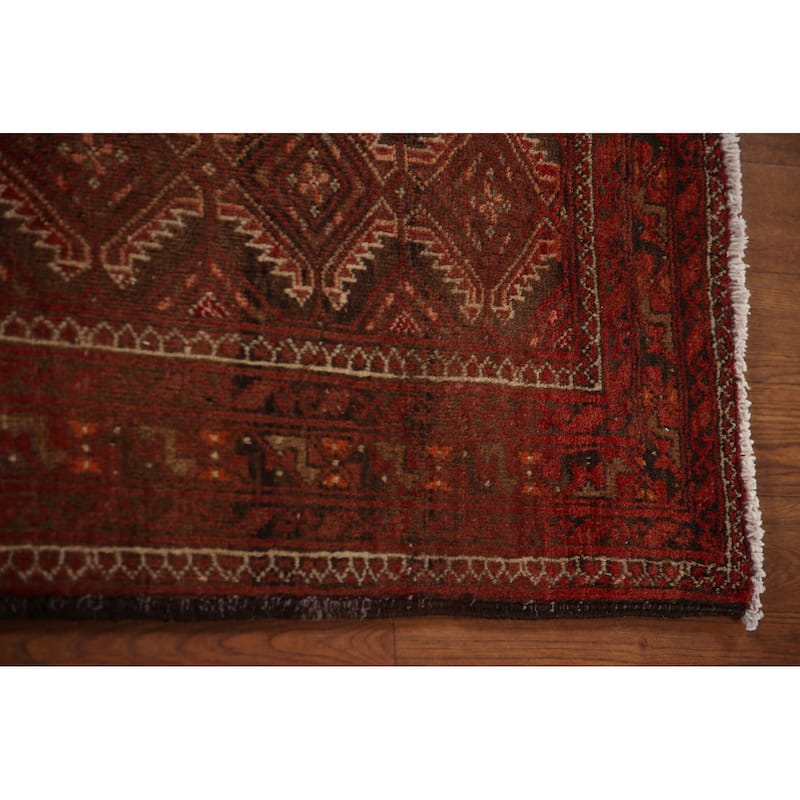 Geometric Balouch Persian Vintage Runner Rug Handmade Wool Carpet - 3'3"x 9'5"