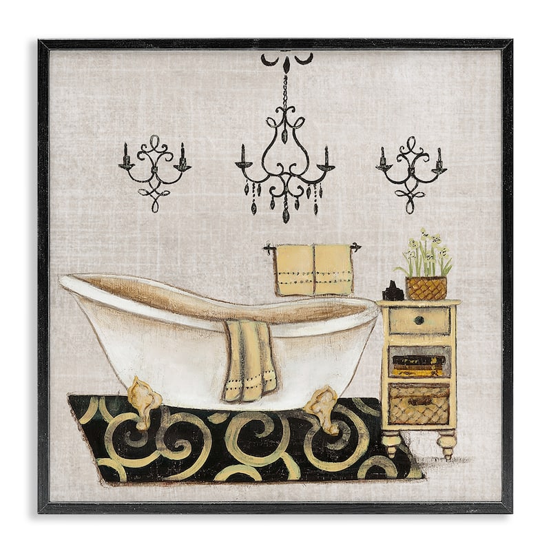 Stupell Vintage Luxurious Bathroom Tub Framed Giclee Art Design By Janet Tava - 12 x 12 - Black