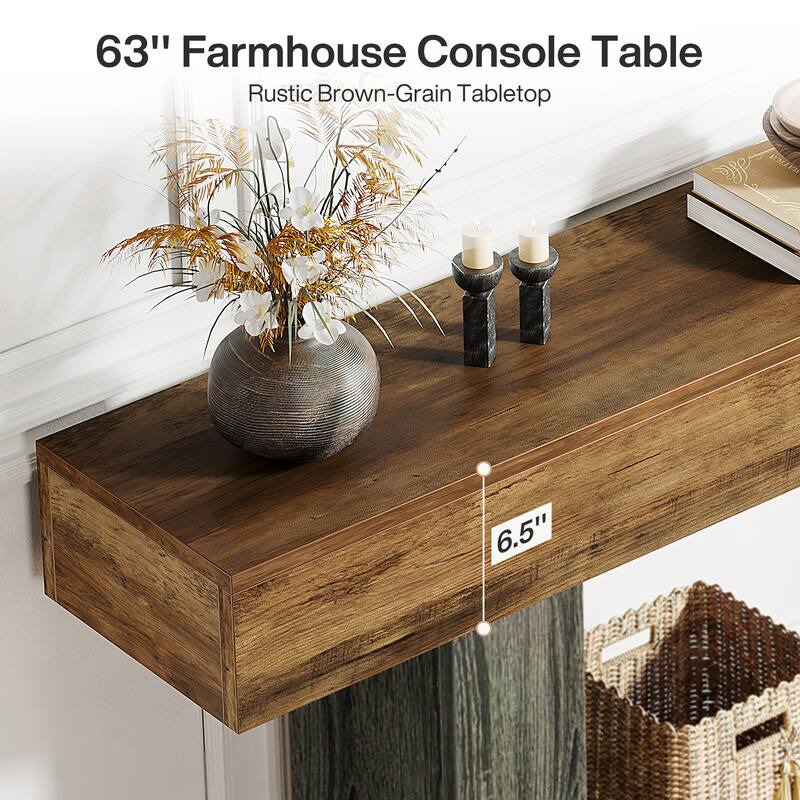 63 Inches Brown and Gray Narrow Long Wood Console Table for Entryway