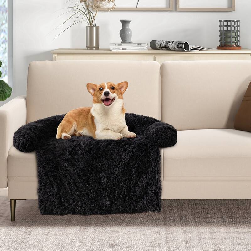 Costway Plush Calming Dog Couch Bed with Anti-Slip Bottom Plush Mat