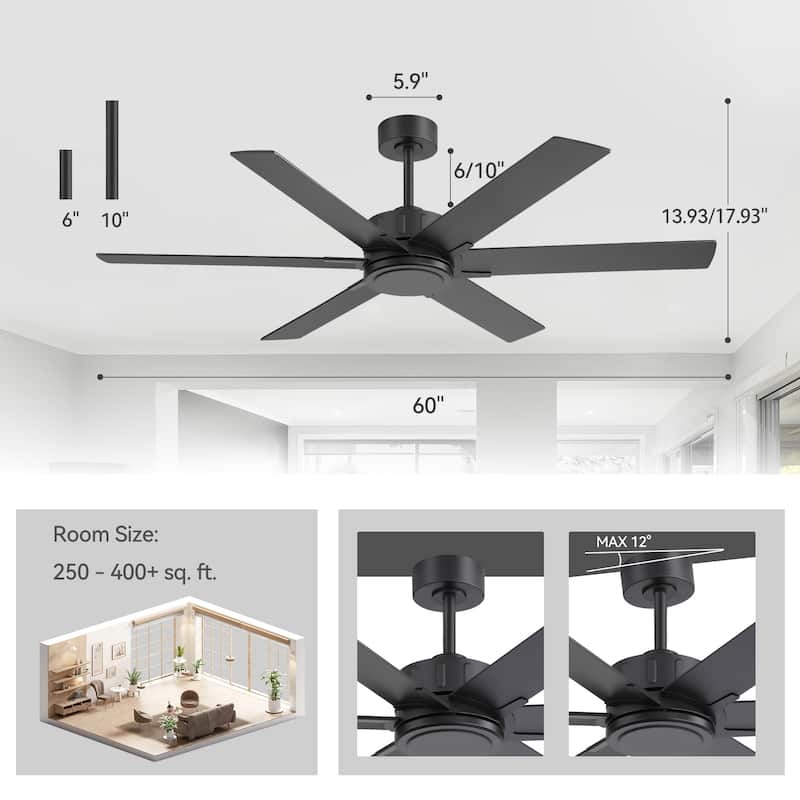 48/56/60 Inch Reversible Blade Ceiling Fan No Light with Remote Control