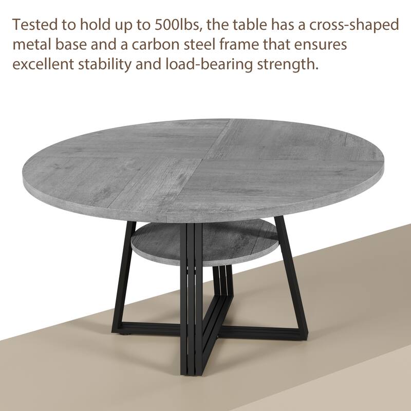 Round Dining Table for 4-6, 42" Farmhouse Kitchen Table