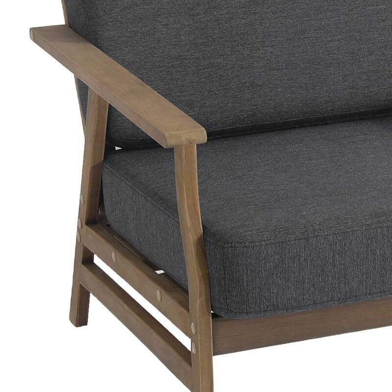 Modern Wood Cushioned Outdoor Patio Sofa Loveseat with Coffee Table