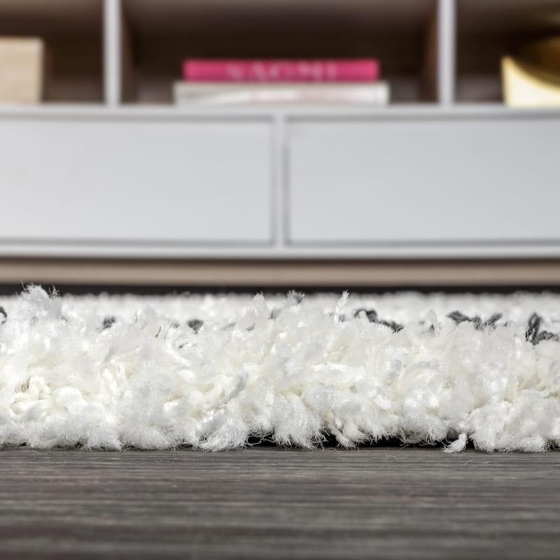 JONATHAN Y Modern Shag Plush Tassel Moroccan Geometric Trellis Area Rug