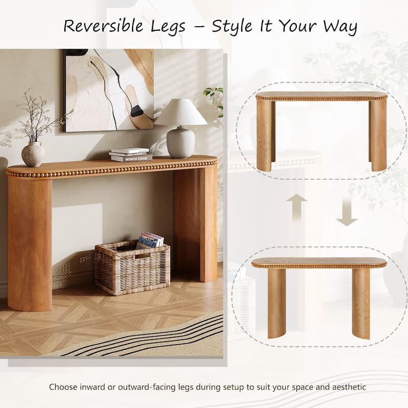 Mirod Vintage Console Table with Beaded Trim and Reversible Curved Legs - Brown