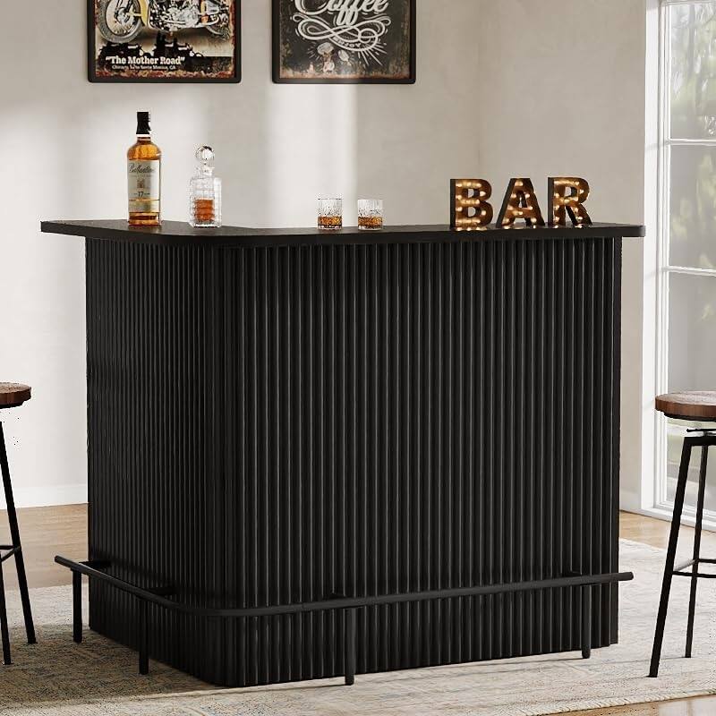 Bar Table, Home Bar Unit with Footrest, Counter Height Pub Table with Storage Shelves for Basement, Living Room, Dining Room