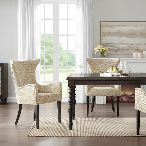 slide 2 of 9, Madison Park Angelica Tan Arm Dining Chair (Set of 2)
