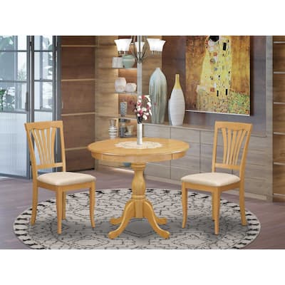 HomeStock 3-Piece Natural Oak Finish Solid Wood Top - Dining Room Set - Seats 4