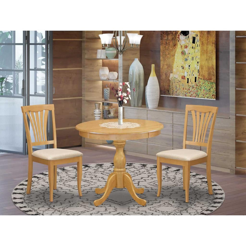 HomeStock 3-Piece Natural Oak Finish Solid Wood Top - Dining Room Set - Seats 4
