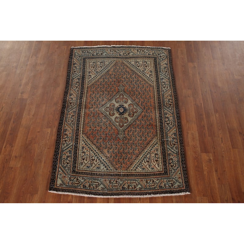 Geometric Botemir Persian Vintage Accent Rug Handmade Wool Carpet - 3'5" x 5'2"