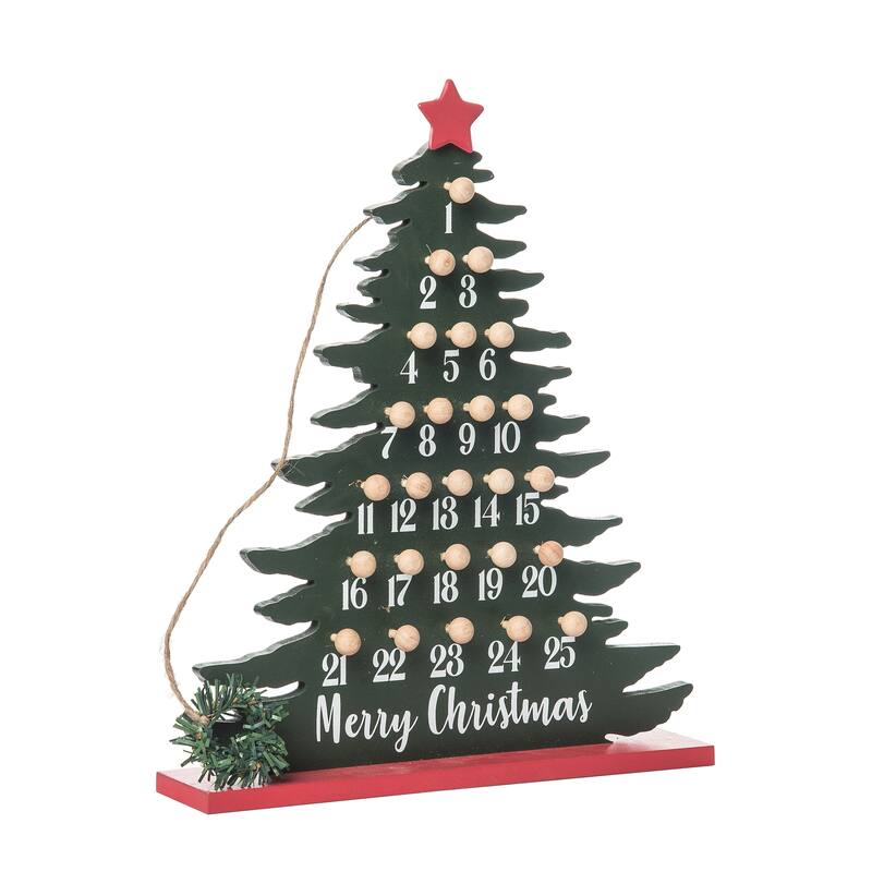Transpac Wood 12.6 in. Green Christmas Holiday Tree Countdown