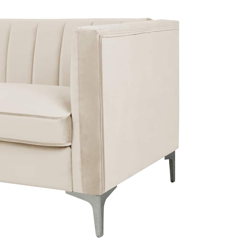Morden Fort Modern 2 Pieces of Chair and Sofa Couch Set with Dutch Velvet Grey, Iron Legs