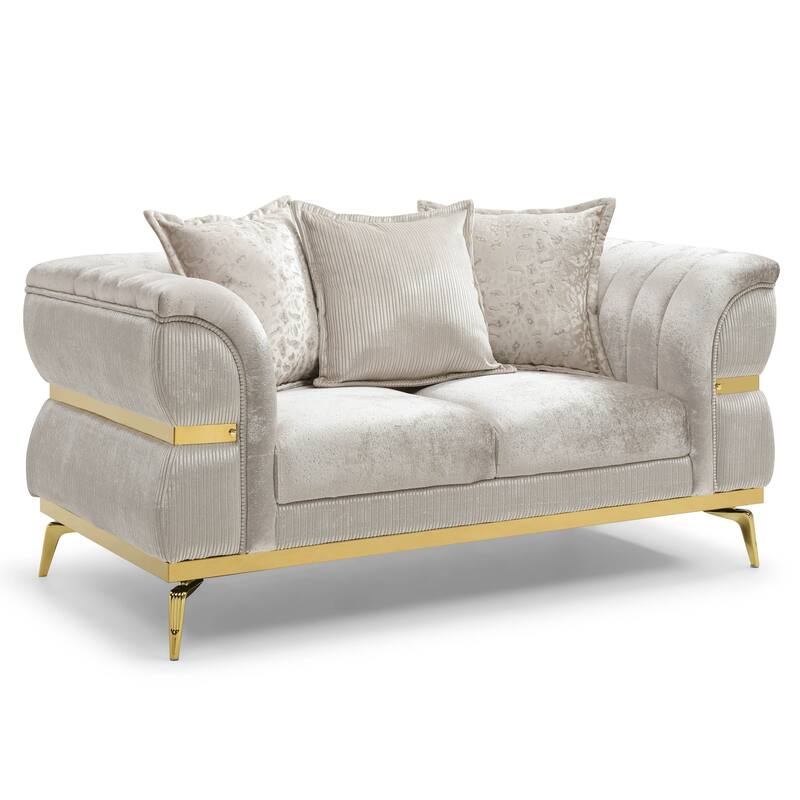 Furniture of America Sawer Glam Beige Upholstered Loveseat with Stainless Steel Frame