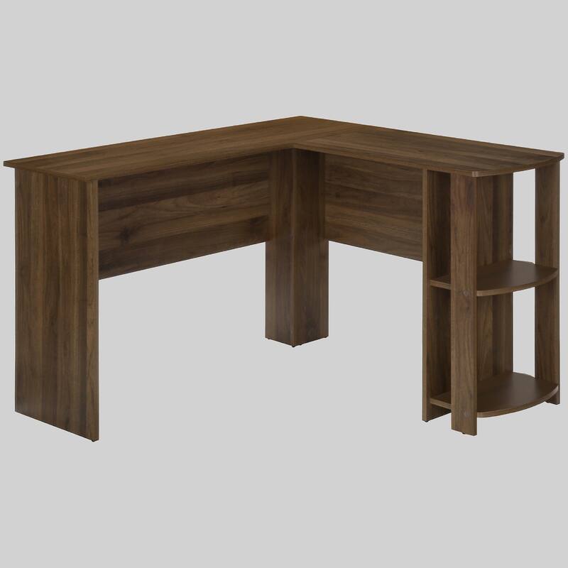 Contemporary 48" Corner Computer Desk with Storage Shelves, Brown Wood-Look Laminate, Space-Saving Design - Walnut