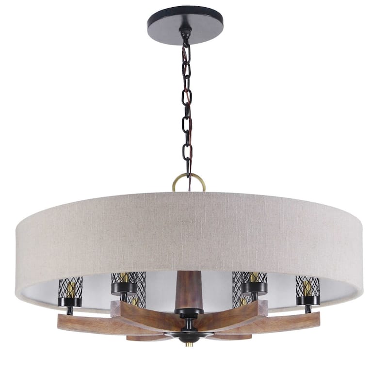 6-Lights Curved Wood Arms Ceiling Chandelier - 35.5" - Bronze Finish